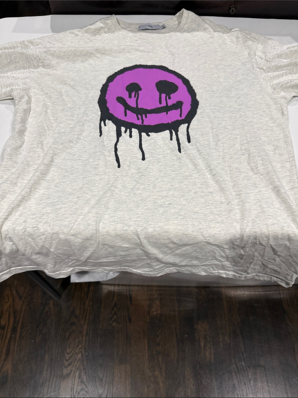 Adika Cream Tee with Purple Drip Smiley Graphic